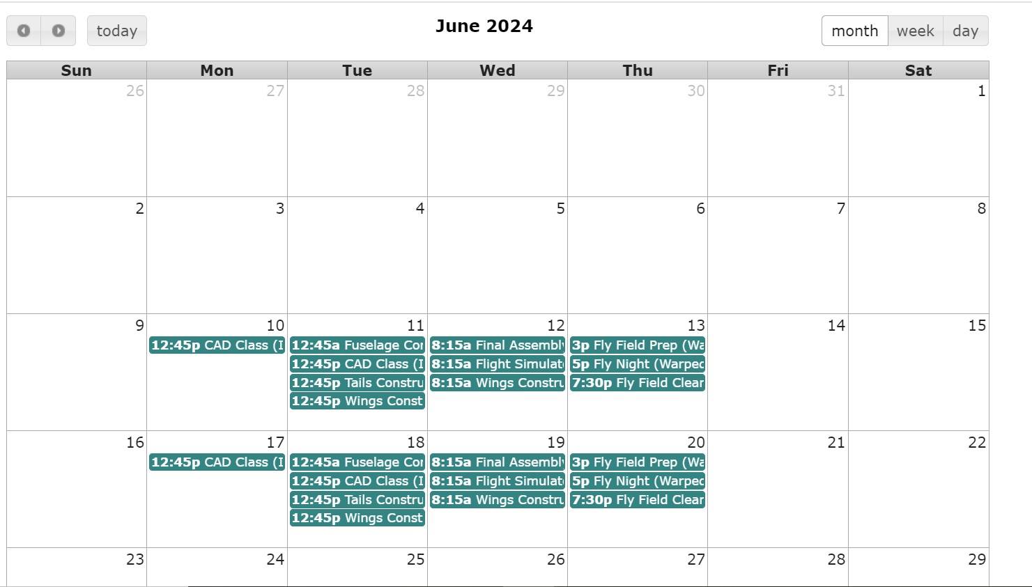June 2024 calendar page with STEPS volunteer shifts highlighted